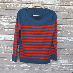 Talbots Navy and Red Striped Crewneck Sweater